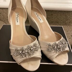 Nina White Wedge Shoes with Sparkling Embellishments